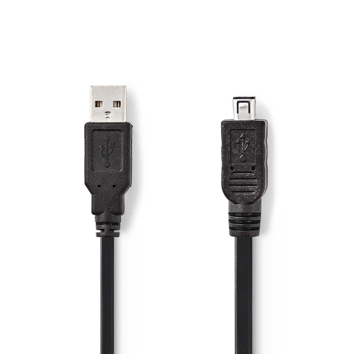 USB-Kabel | USB 2.0 | USB-A Stecker | Mini 4-Pin Stecker | 480 Mbps | Vernickelt | 2.00 m | Rund | PVC | Schwarz | Plastikbeutel