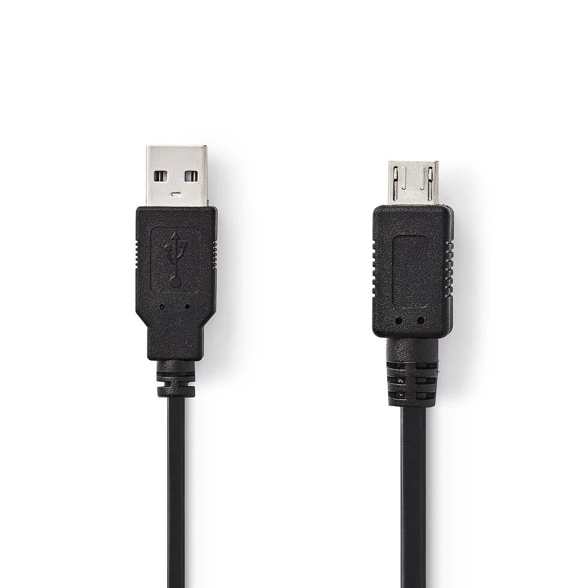 USB-Kabel | USB 2.0 | USB-A Stecker | USB Micro-A | 480 Mbps | Vernickelt | 2.00 m | Rund | PVC | Schwarz | Plastikbeutel