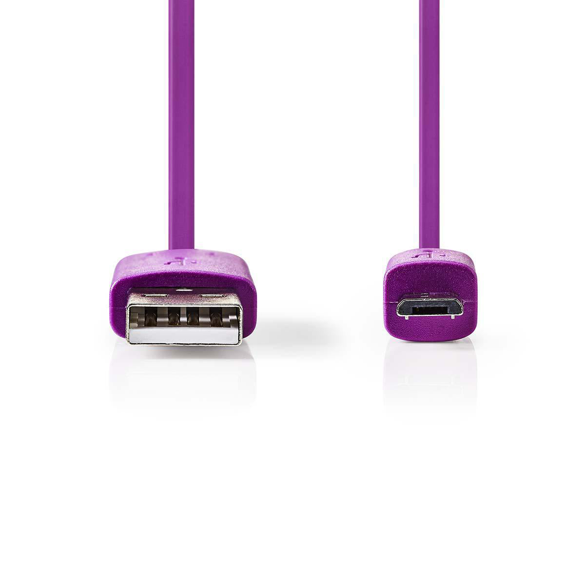 USB-Kabel | USB 2.0 | USB-A Stecker | USB Micro-B Stecker | 2.5 W | 480 Mbps | Vernickelt | 1.00 m | Flach | PVC | Violett | Plastikbeutel