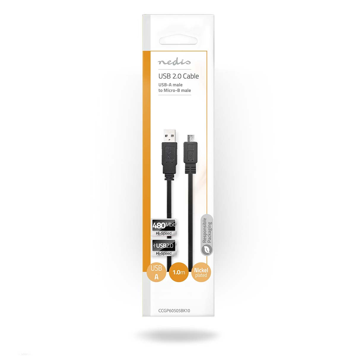 USB-Kabel | USB 2.0 | USB-A Stecker | USB Micro-B Stecker | 480 Mbps | Vernickelt | 1.00 m | Flach | PVC | Schwarz | Umschlag