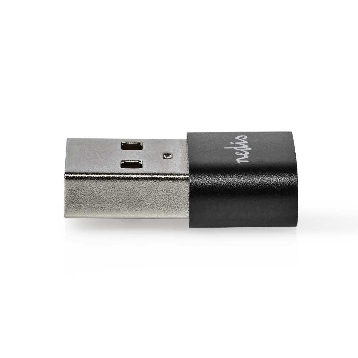 USB-A Adapter | USB 2.0 | USB-A Stecker | USB-C™ Buchse | 480 Mbps | Rund | Vernickelt | Schwarz | Box