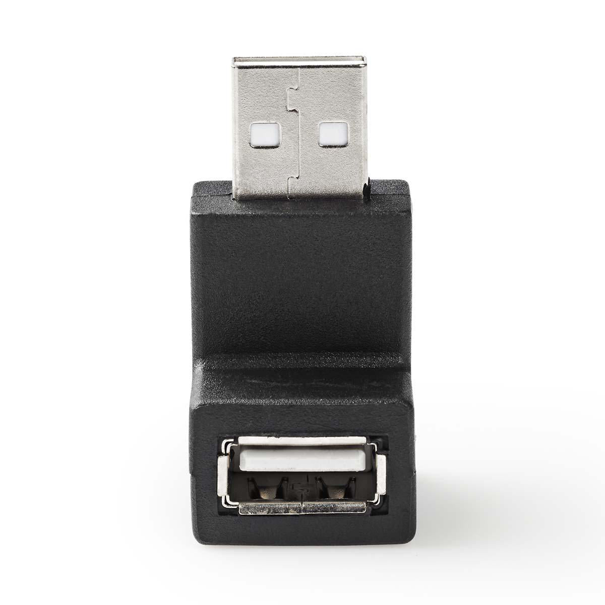 USB-A Adapter | USB 2.0 | USB-A Stecker | USB-A Buchse | 480 Mbps | Rund | Vernickelt | PVC | Schwarz | Box