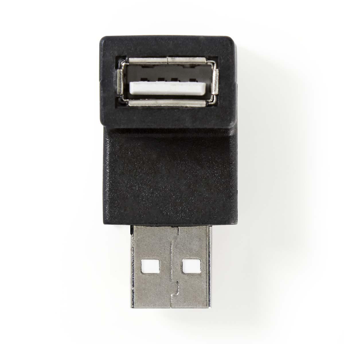 USB-A Adapter | USB 2.0 | USB-A Stecker | USB-A Buchse | 480 Mbps | Rund | Vernickelt | PVC | Schwarz | Box