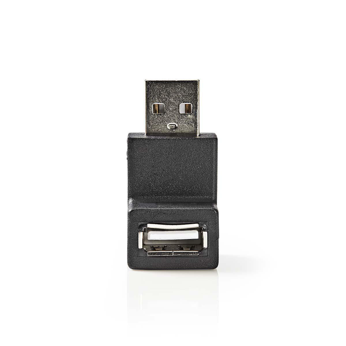 USB-A Adapter | USB 2.0 | USB-A Stecker | USB-A Buchse | 480 Mbps | Rund | Vernickelt | PVC | Schwarz | Box