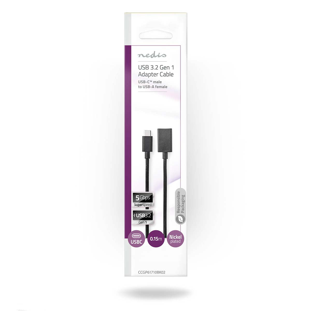 USB-C™ Adapter | USB 3.2 Gen 1 | USB-C™ Stecker | USB-A Buchse | 5 Gbps | 0.15 m | Rund | Vernickelt | PVC | Schwarz | Umschlag