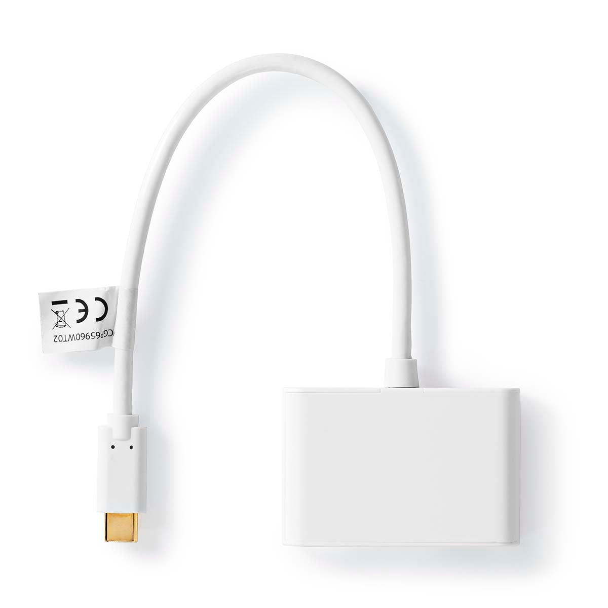 USB Multi-Port-Adapter | USB 3.2 Gen 1 | USB-C™ Stecker | 2x USB-A | 5 Gbps | 0.20 m | Rund | Vernickelt | PVC | Weiss | Plastikbeutel