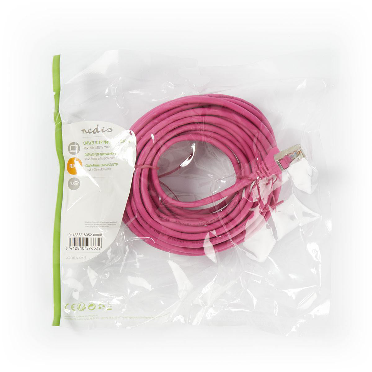 CAT5e-Netzwerkkabel | SF/UTP | RJ45 Stecker | RJ45 Stecker | 7.50 m | Rund | PVC | Pink | Plastikbeutel