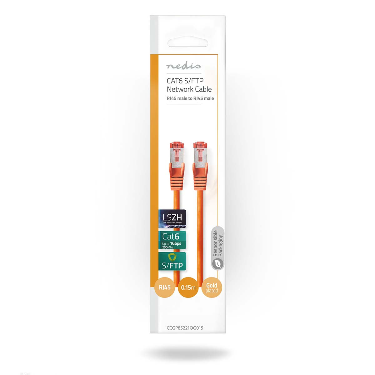 CAT6-Netzwerkkabel | RJ45 Stecker | RJ45 Stecker | S/FTP | 0.15 m | Rund | LSZH | Orange | Umschlag