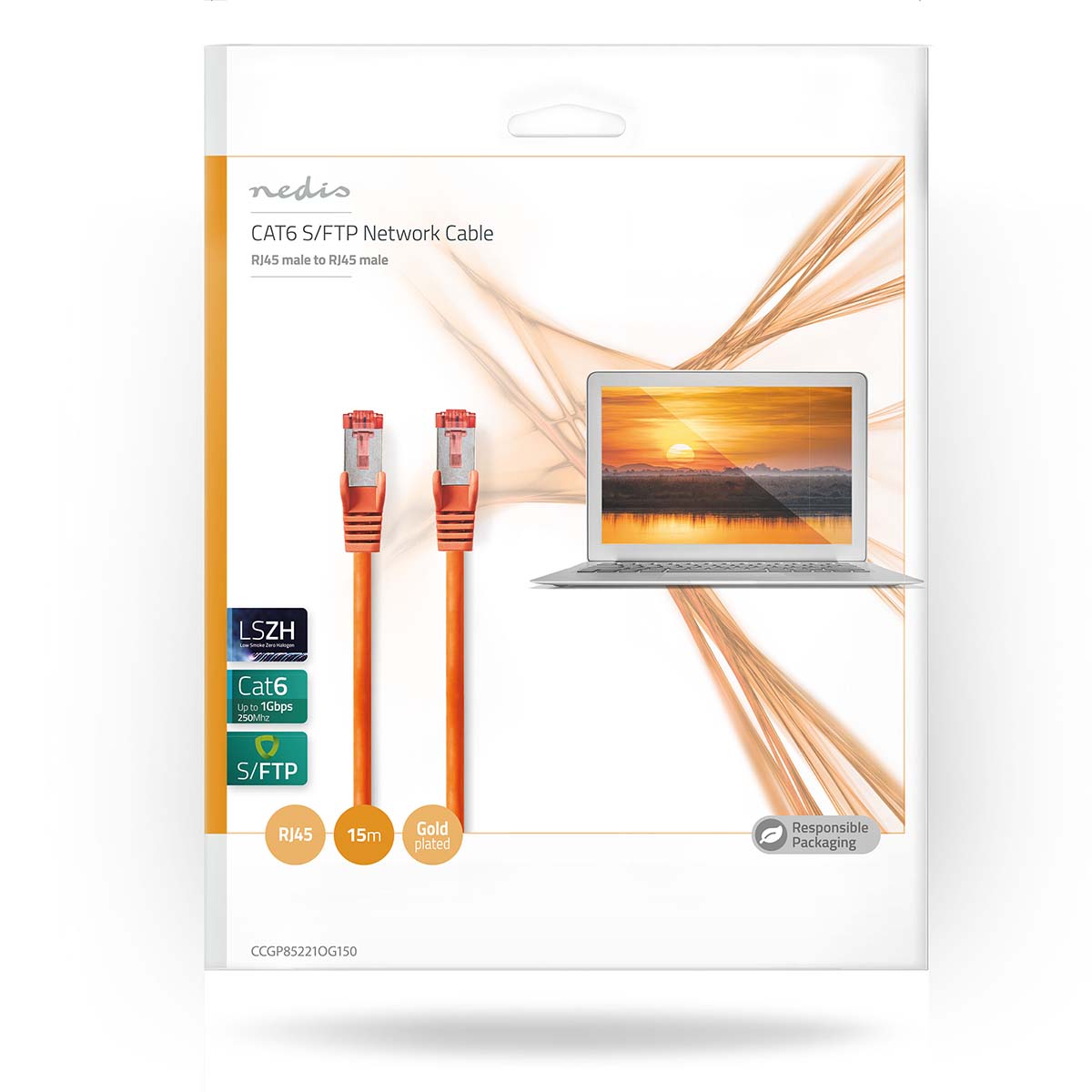 CAT6-Netzwerkkabel | RJ45 Stecker | RJ45 Stecker | S/FTP | 15.0 m | Rund | LSZH | Orange | Umschlag