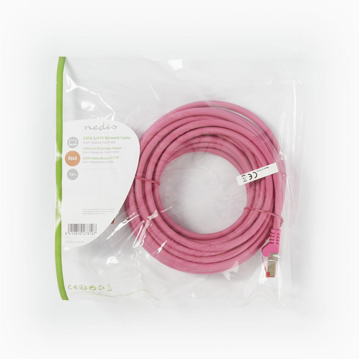 CAT6-Netzwerkkabel | RJ45 Stecker | RJ45 Stecker | S/FTP | 7.50 m | Rund | LSZH | Pink | Plastikbeutel