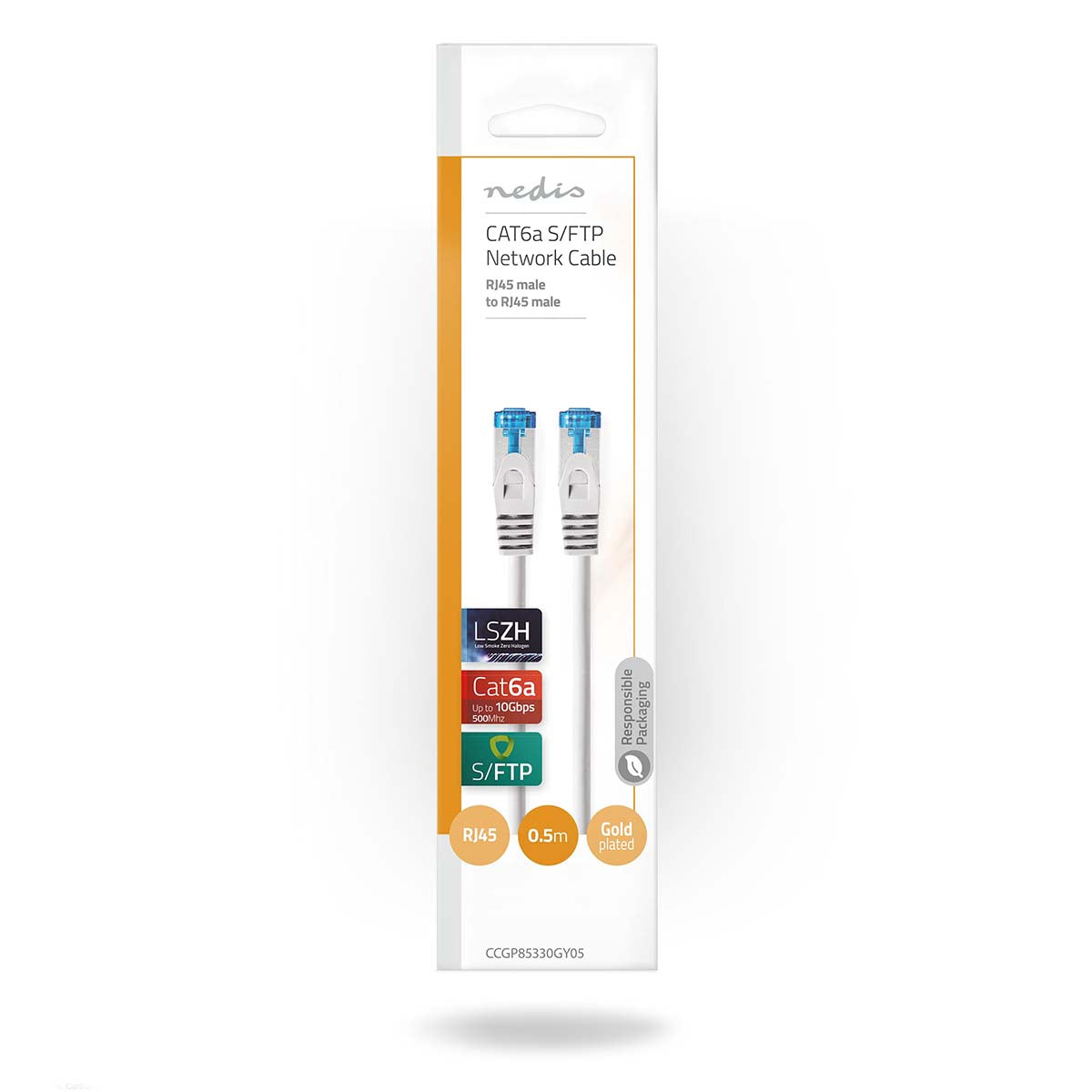 CAT6a-Netzwerkkabel | S/FTP | RJ45 Stecker | RJ45 Stecker | 0.50 m | Snagless | Rund | LSZH | Grau | Umschlag