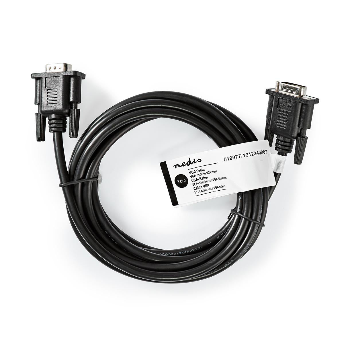 VGA-Kabel | VGA Stecker | VGA Stecker | Vernickelt | Maximale Auflösung: 1024x768 | 3.00 m | Rund | ABS | Schwarz | Aufhänger