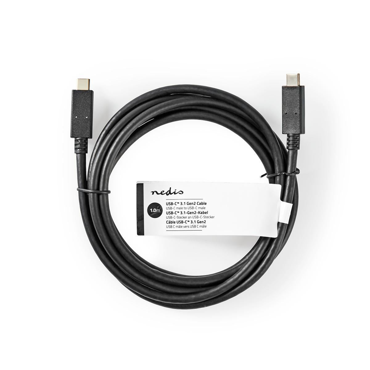 USB-Kabel | USB 3.2 Gen 2 | USB-C™ Stecker | USB-C™ Stecker | 15 W | 10 Gbps | Vernickelt | 1.00 m | Rund | PVC | Schwarz | Aufhänger