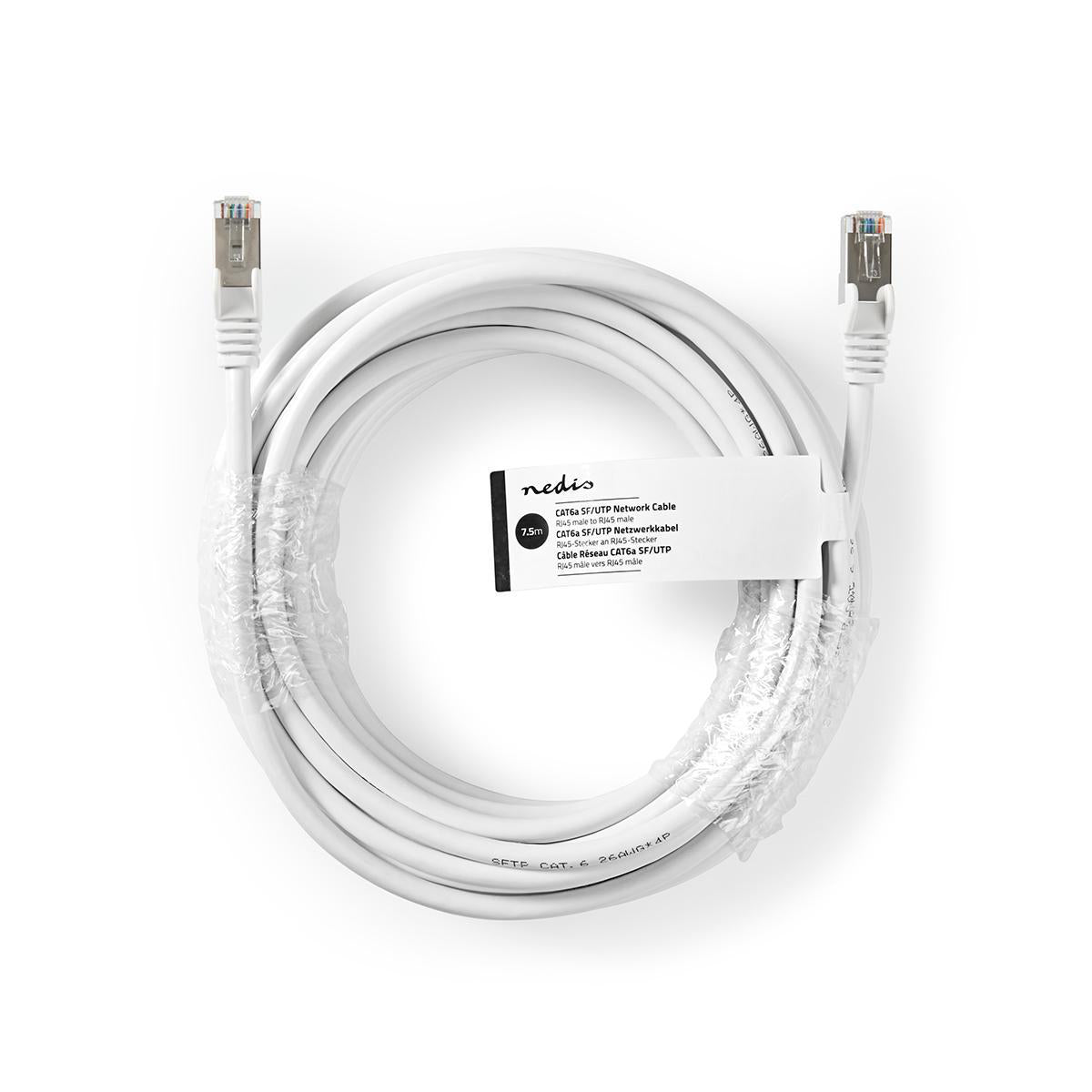 CAT6a-Netzwerkkabel | SF/UTP | RJ45 Stecker | RJ45 Stecker | 7.50 m | Rund | PVC | Weiss | Aufhänger