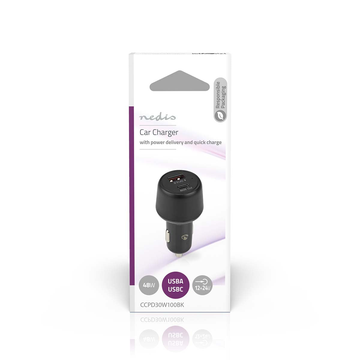 Auto-Ladegerät | 48 W | 2x 3.0 A | Anzahl der Ausgänge: 2 | Port Type: USB-A / USB-C™ | | Automatische Spannungswahl