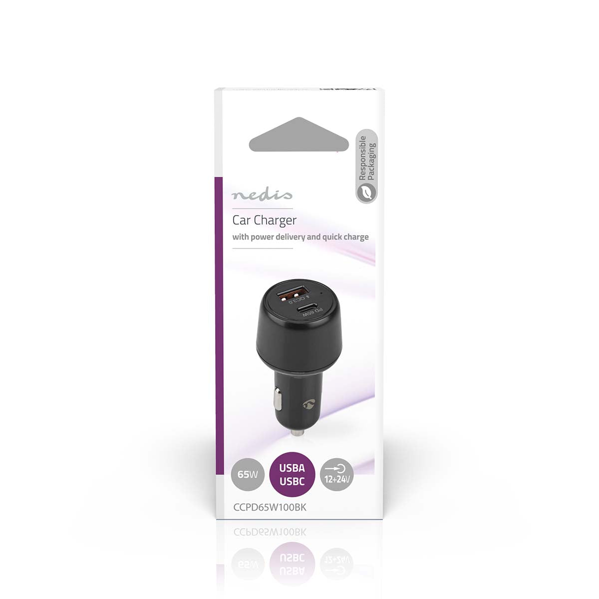 Auto-Ladegerät | 65 W | 2.0 / 3.0 / 3.25 A | Anzahl der Ausgänge: 2 | Port Type: USB-A / USB-C™ | Automatische Spannungswahl