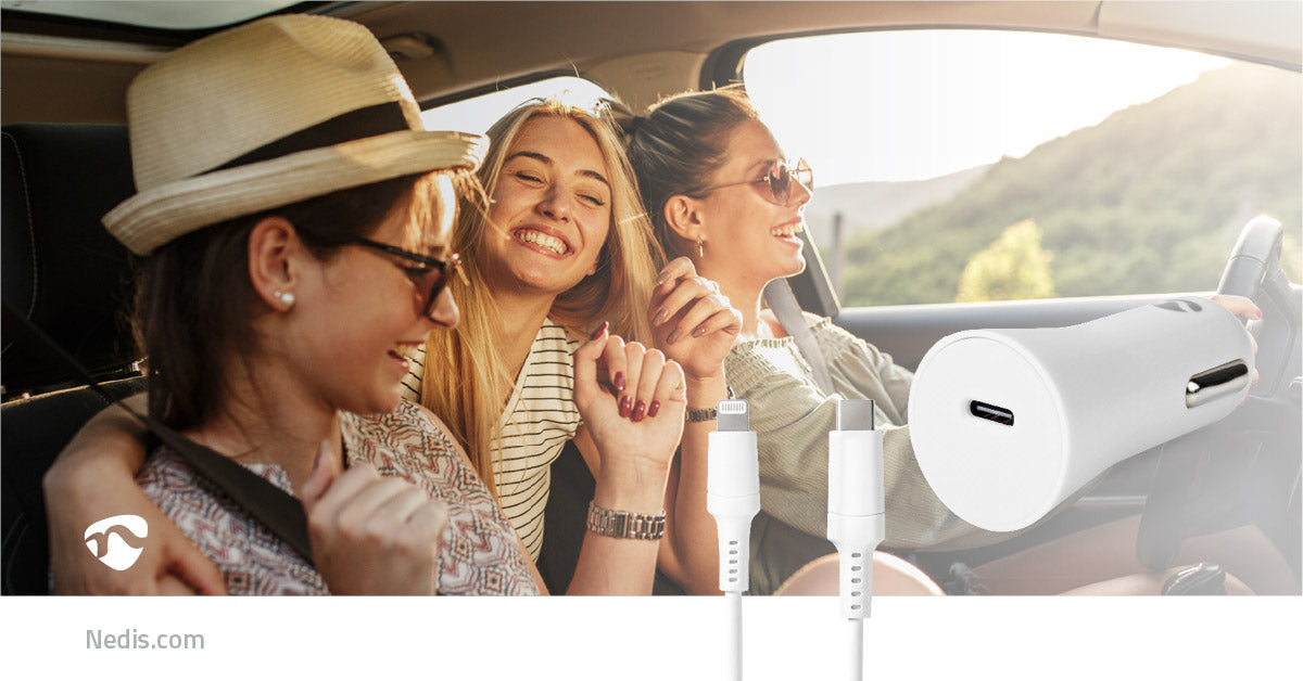 Auto-Ladegerät | 20 W | 1.67 / 2.22 / 3.0 A | Anzahl der Ausgänge: 1 | Port Type: USB-C™ | Lightning 8-Pin (Lose) Kabel | 1.0 m | Automatische Spannungswahl