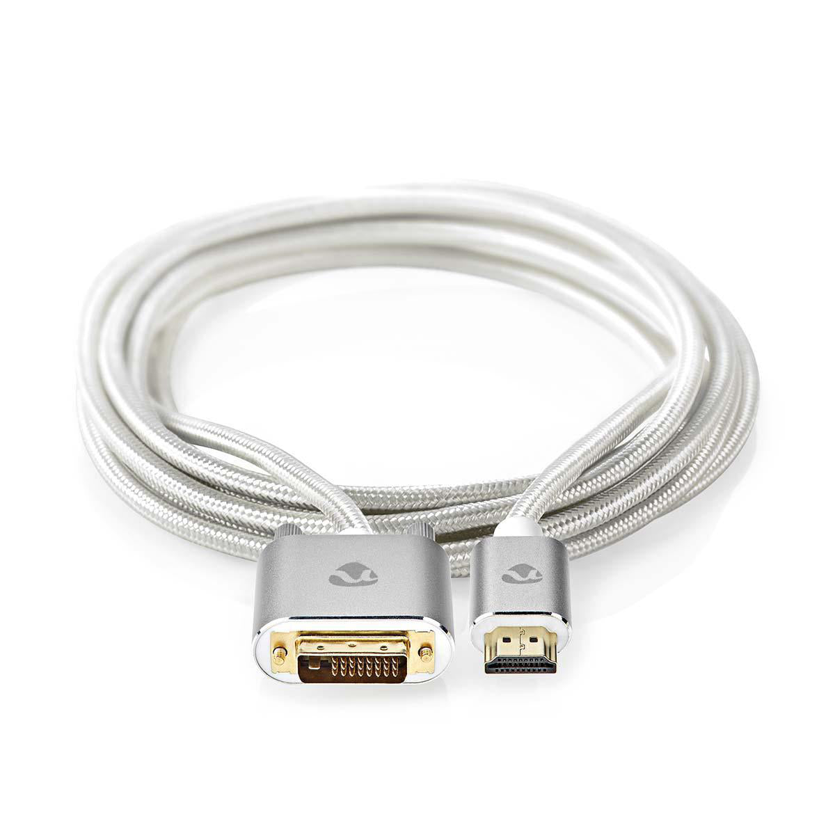 HDMI™ -Kabel | HDMI™ Stecker | DVI-D 24+1-Pin Stecker | 2560x1600 | Vergoldet | 2.00 m | Gerade | Geflochten | Silber | Verpackung mit Sichtfenster