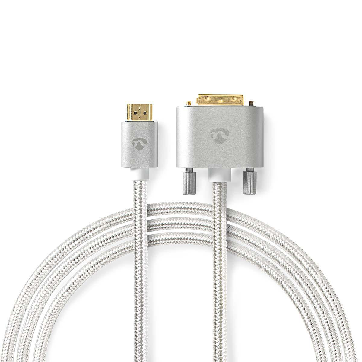 HDMI™ -Kabel | HDMI™ Stecker | DVI-D 24+1-Pin Stecker | 2560x1600 | Vergoldet | 2.00 m | Gerade | Geflochten | Silber | Verpackung mit Sichtfenster