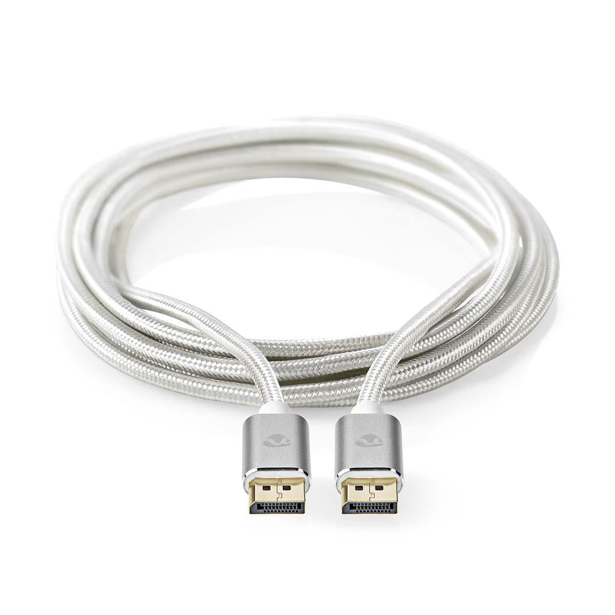 Displayport-Kabel | DisplayPort Stecker | DisplayPort Stecker | 8K@60Hz | Vergoldet | 2.00 m | Rund | Geflochten | Silber | Verpackung mit Sichtfenster