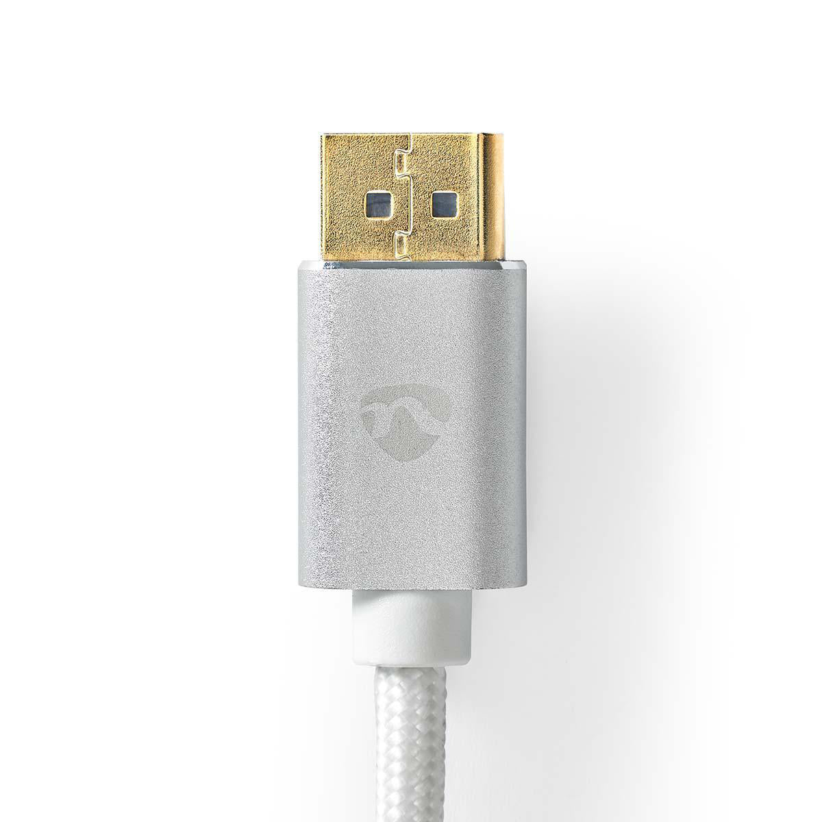 Displayport-Kabel | DisplayPort Stecker | DisplayPort Stecker | 8K@60Hz | Vergoldet | 2.00 m | Rund | Geflochten | Silber | Verpackung mit Sichtfenster