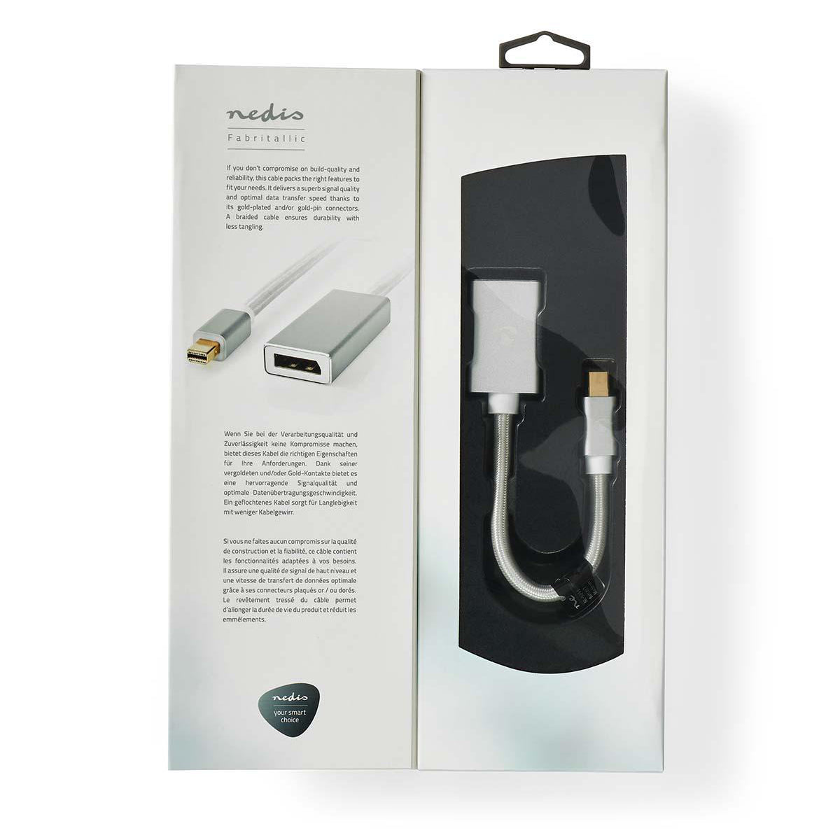 Mini Displayport-Kabel | DisplayPort 1.2 | Mini DisplayPort Stecker | DisplayPort Buchse | 21.6 Gbps | Vergoldet | 0.20 m | Rund | Geflochten | Silber | Verpackung mit Sichtfenster