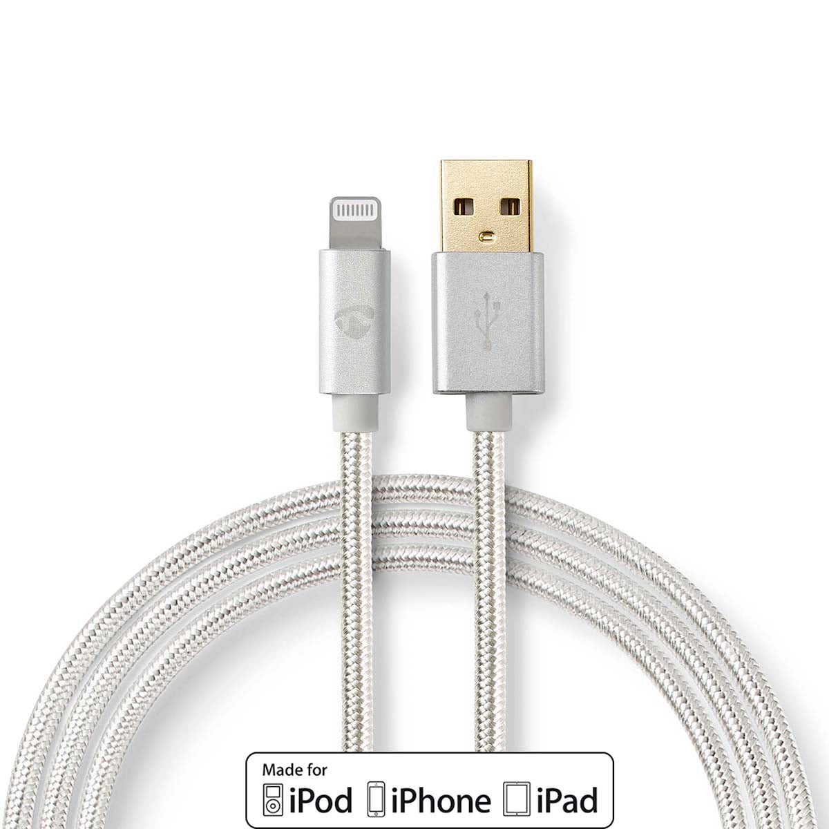 Lightning Kabel | USB 2.0 | Apple Lightning 8-Pin | USB-A Stecker | 480 Mbps | Vergoldet | 1.00 m | Rund | Geflochten / Nylon | Aluminium | Verpackung mit Sichtfenster