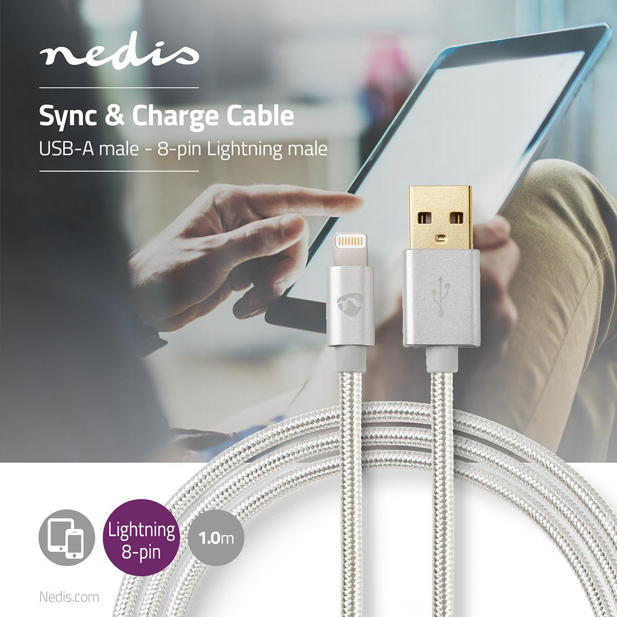 Lightning Kabel | USB 2.0 | Apple Lightning 8-Pin | USB-A Stecker | 480 Mbps | Vergoldet | 1.00 m | Rund | Geflochten / Nylon | Aluminium | Verpackung mit Sichtfenster