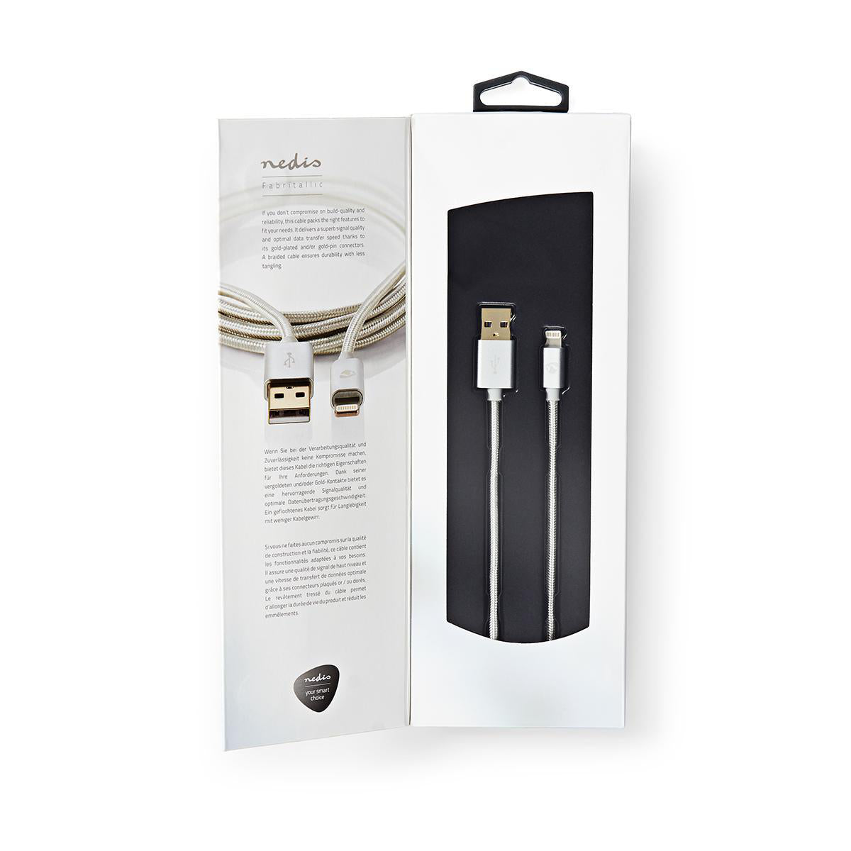 Lightning Kabel | USB 2.0 | Apple Lightning 8-Pin | USB-A Stecker | 480 Mbps | Vergoldet | 1.00 m | Rund | Geflochten / Nylon | Aluminium | Verpackung mit Sichtfenster