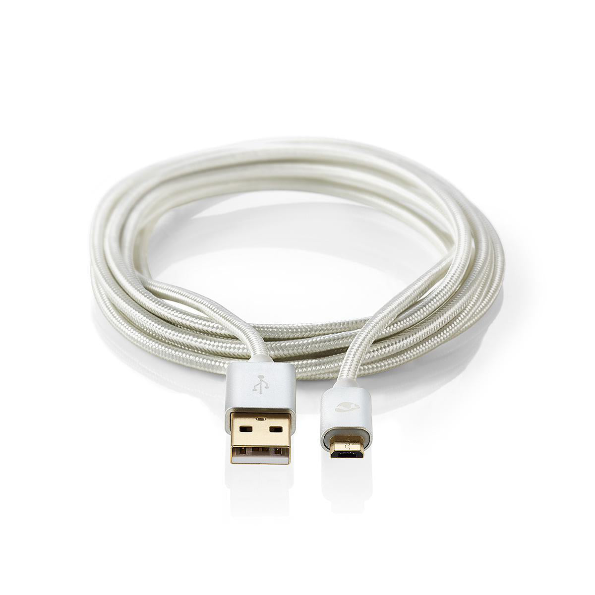 USB-Kabel | USB 2.0 | USB-A Stecker | USB Micro-B Stecker | 10 W | 480 Mbps | Vergoldet | 3.00 m | Rund | Geflochten / Nylon | Aluminium | Verpackung mit Sichtfenster