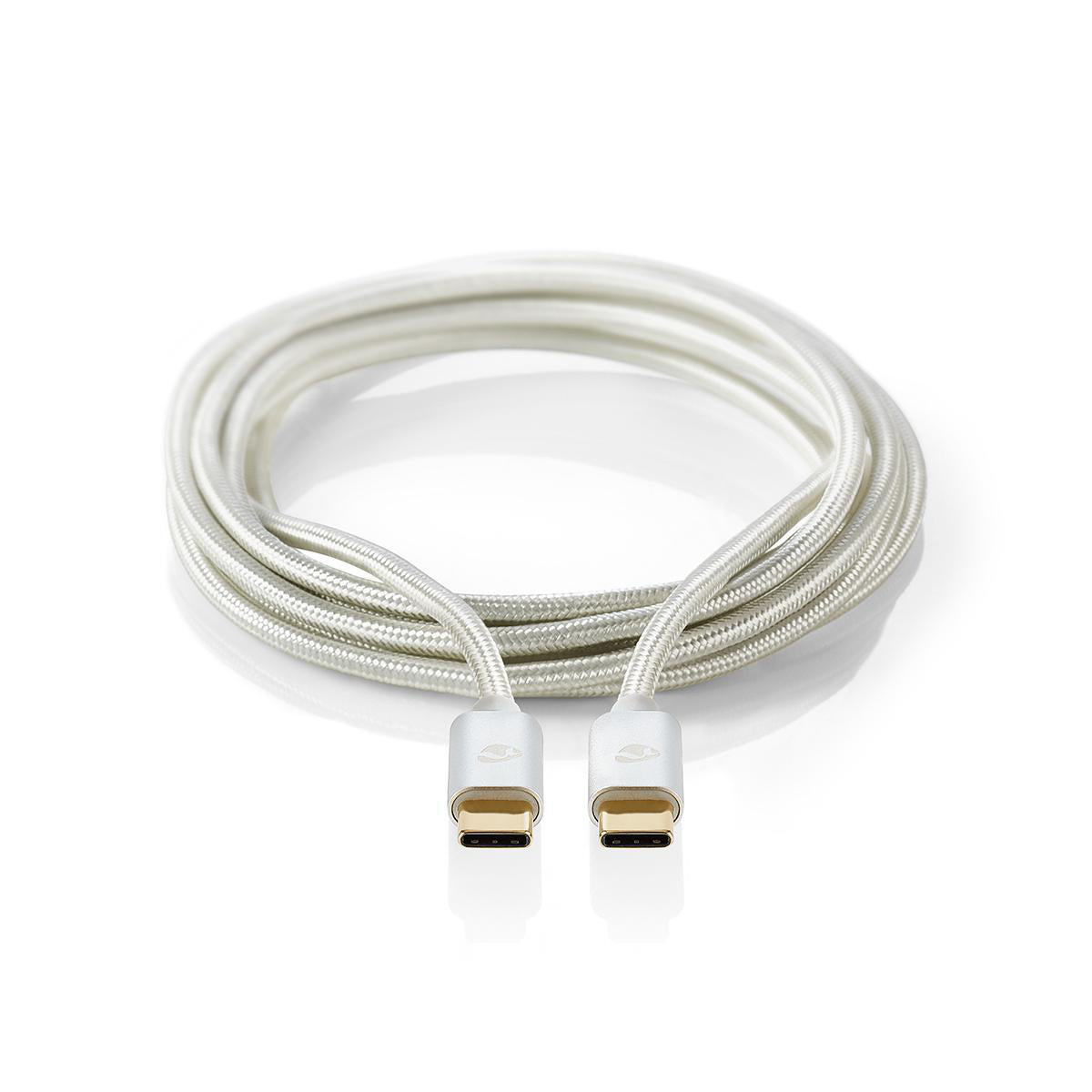 USB-Kabel | USB 2.0 | USB-C™ Stecker | USB-C™ Stecker | 100 W | 480 Mbps | Vergoldet | 1.00 m | Rund | Geflochten / Nylon | Silber | Verpackung mit Sichtfenster