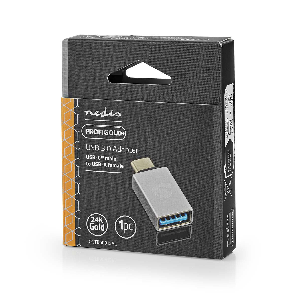 USB-C™ Adapter | USB 3.2 Gen 1 | USB-C™ Stecker | USB-A Buchse | 5 Gbps | Rund | Vernickelt | Silber | Verpackung mit Sichtfenster