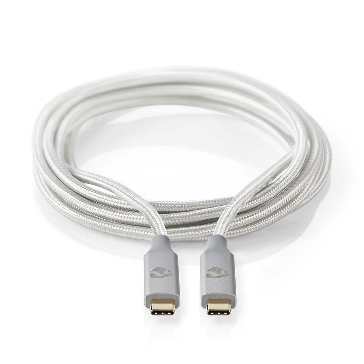 USB-Kabel | USB 3.2 Gen 2x2 | USB-C™ Stecker | USB-C™ Stecker | 100 W | 4K@60Hz | 20 Gbps | Vergoldet | 1.00 m | Rund | Geflochten / Nylon | Silber | Verpackung mit Sichtfenster