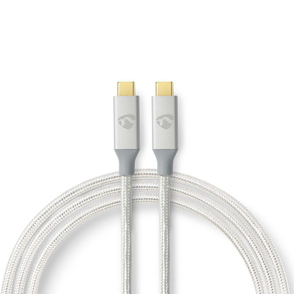 USB-Kabel | USB 3.2 Gen 2x2 | USB-C™ Stecker | USB-C™ Stecker | 100 W | 4K@60Hz | 20 Gbps | Vergoldet | 1.00 m | Rund | Geflochten / Nylon | Silber | Verpackung mit Sichtfenster