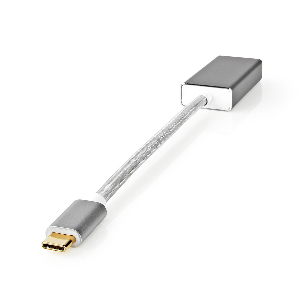 USB-C™ Adapter | USB 3.2 Gen 1 | USB-C™ Stecker | DisplayPort Buchse | 0.20 m | Rund | Vergoldet | Geflochten / Nylon | Silber | Verpackung mit Sichtfenster