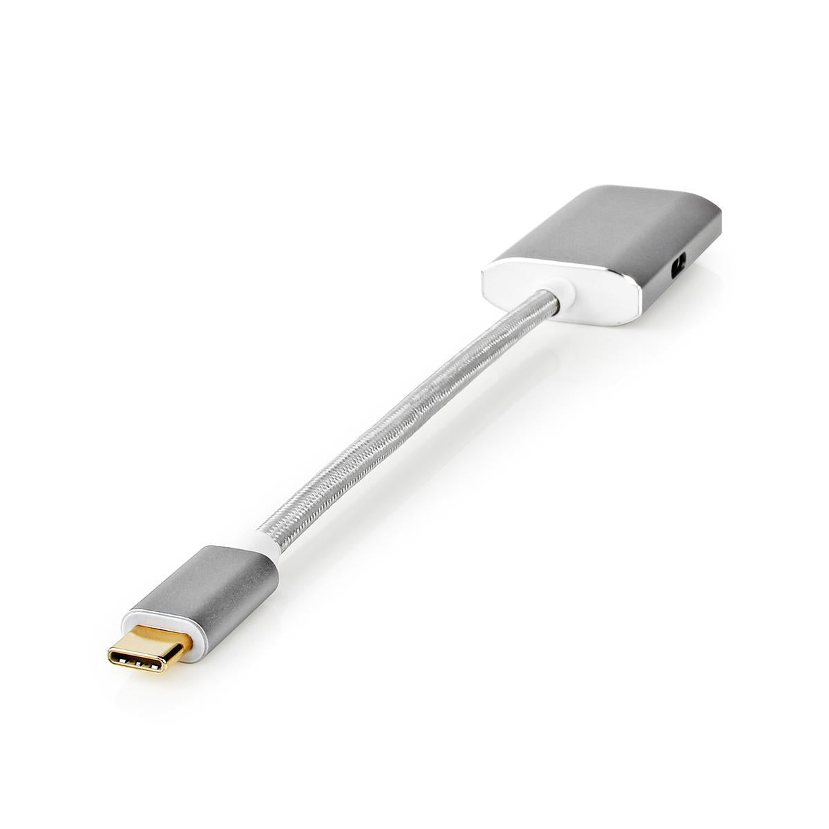 USB-C™ Adapter | USB 3.2 Gen 1 | USB-C™ Stecker | DisplayPort Buchse / USB-C™ Buchse | 4K@60Hz | Power delivery | 0.20 m | Rund | Vergoldet | Geflochten / Nylon | Silber | Verpackung mit Sichtfenster