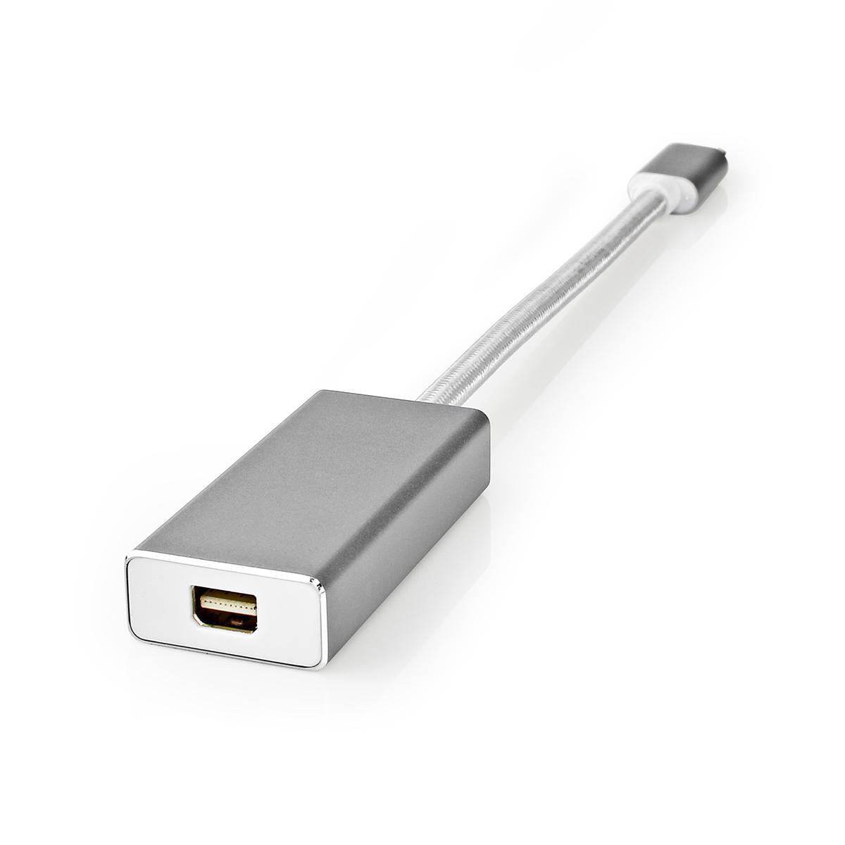 USB-C™ Adapter | USB 3.2 Gen 1 | USB-C™ Stecker | Mini DisplayPort Buchse | 0.20 m | Rund | Vergoldet | Geflochten / Nylon | Silber | Verpackung mit Sichtfenster