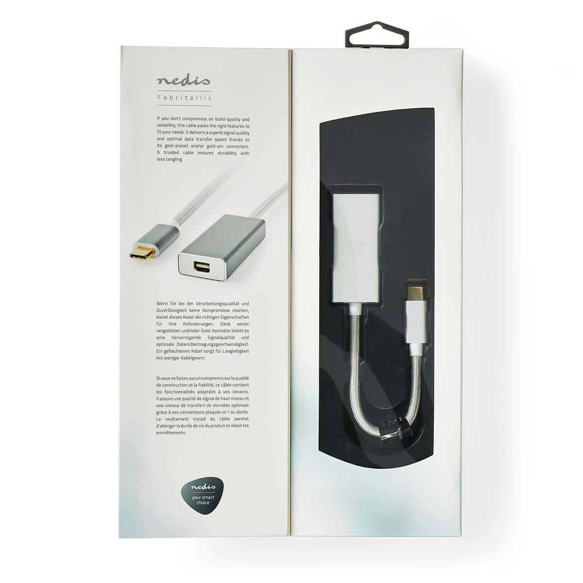 USB-C™ Adapter | USB 3.2 Gen 1 | USB-C™ Stecker | Mini DisplayPort Buchse | 0.20 m | Rund | Vergoldet | Geflochten / Nylon | Silber | Verpackung mit Sichtfenster