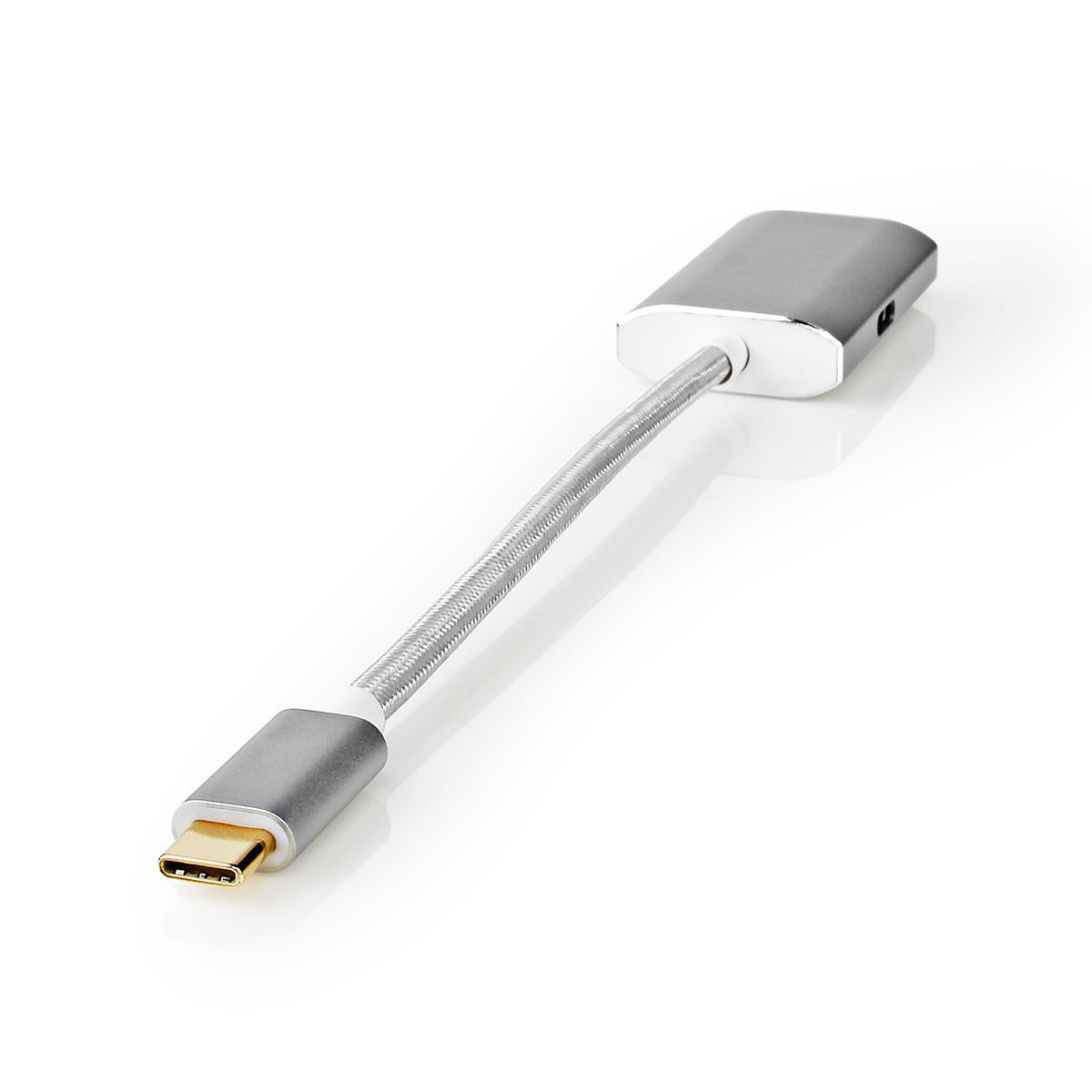 USB-C™ Adapter | USB 3.2 Gen 1 | USB-C™ Stecker | HDMI™ Buchse | 4K@60Hz | Power delivery | 0.20 m | Rund | Vergoldet | Geflochten / Nylon | Silber | Verpackung mit Sichtfenster