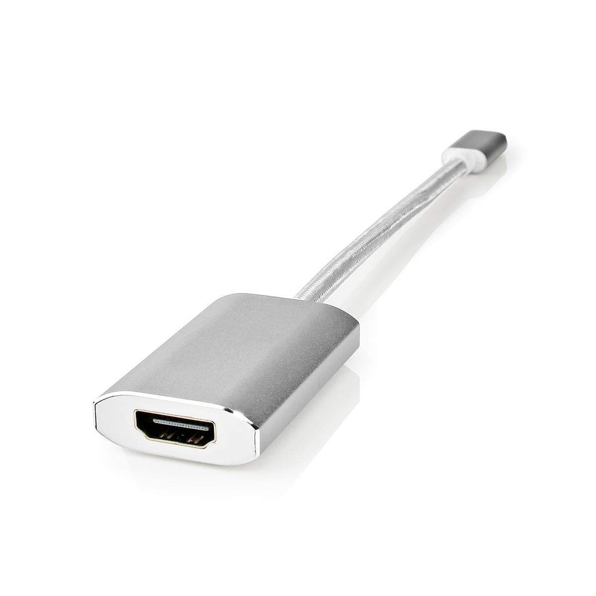 USB-C™ Adapter | USB 3.2 Gen 1 | USB-C™ Stecker | HDMI™ Buchse | 4K@60Hz | Power delivery | 0.20 m | Rund | Vergoldet | Geflochten / Nylon | Silber | Verpackung mit Sichtfenster