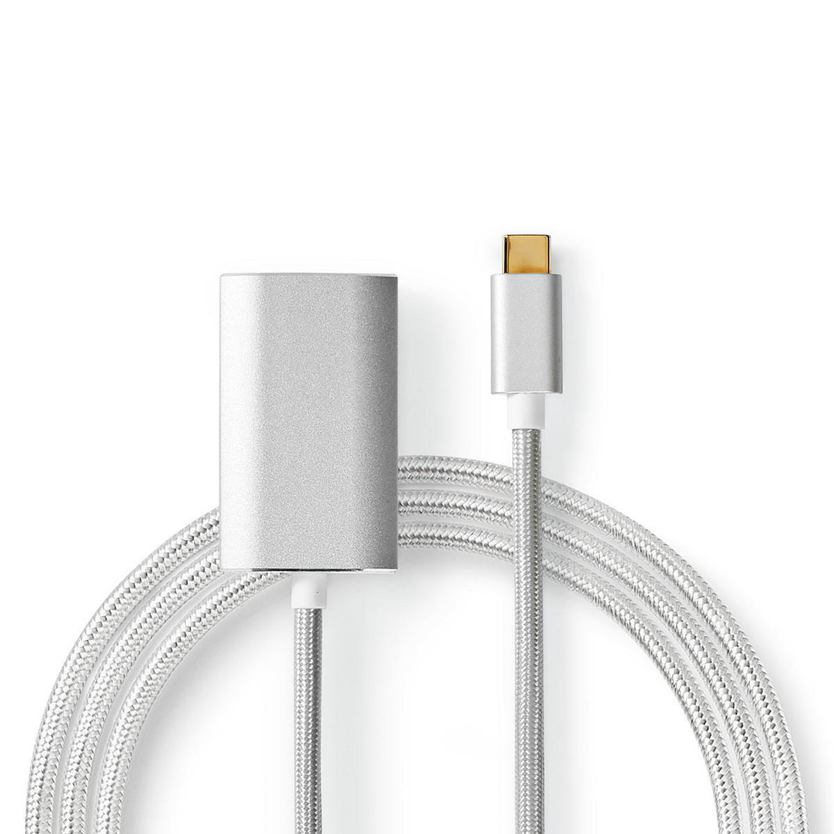 USB-C™ Adapter | USB 3.2 Gen 1 | USB-C™ Stecker | HDMI™ Buchse | 4K@60Hz | Power delivery | 2.00 m | Rund | Vergoldet | Geflochten / Nylon | Silber | Verpackung mit Sichtfenster