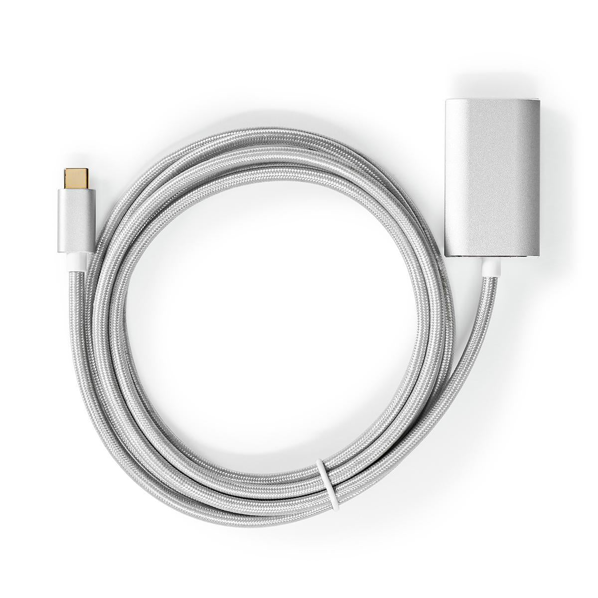 USB-C™ Adapter | USB 3.2 Gen 1 | USB-C™ Stecker | HDMI™ Buchse | 4K@60Hz | Power delivery | 2.00 m | Rund | Vergoldet | Geflochten / Nylon | Silber | Verpackung mit Sichtfenster