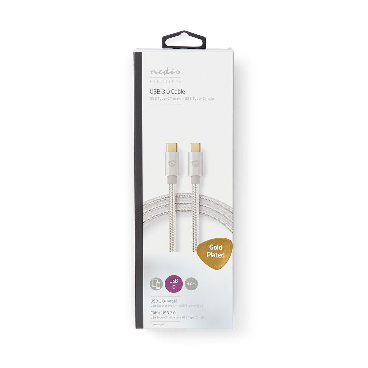 USB-Kabel | USB 3.2 Gen 1 | USB-C™ Stecker | USB-C™ Stecker | 60 W | 4K@60Hz | 5 Gbps | Vergoldet | 1.00 m | Rund | Geflochten / Nylon | Aluminium | Verpackung mit Sichtfenster