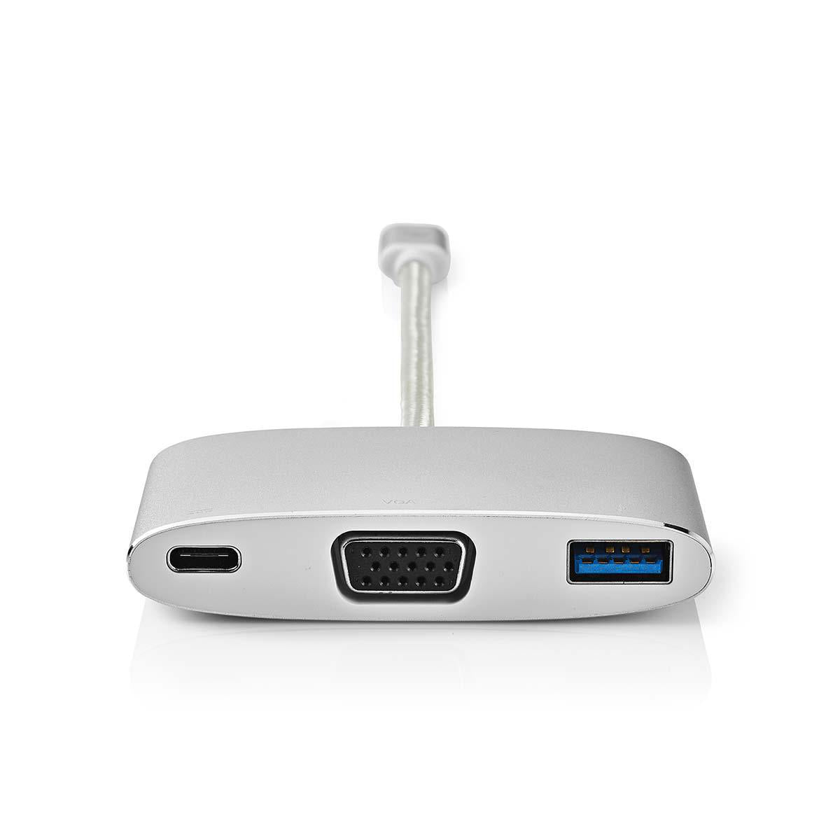 USB Multi-Port-Adapter | USB 3.2 Gen 1 | USB-C™ Stecker | USB-A Buchse / USB-C™ Buchse / VGA Buchse | 5 Gbps | 0.20 m | Rund | Vergoldet | Geflochten / Nylon | Silber | Verpackung mit Sichtfenster