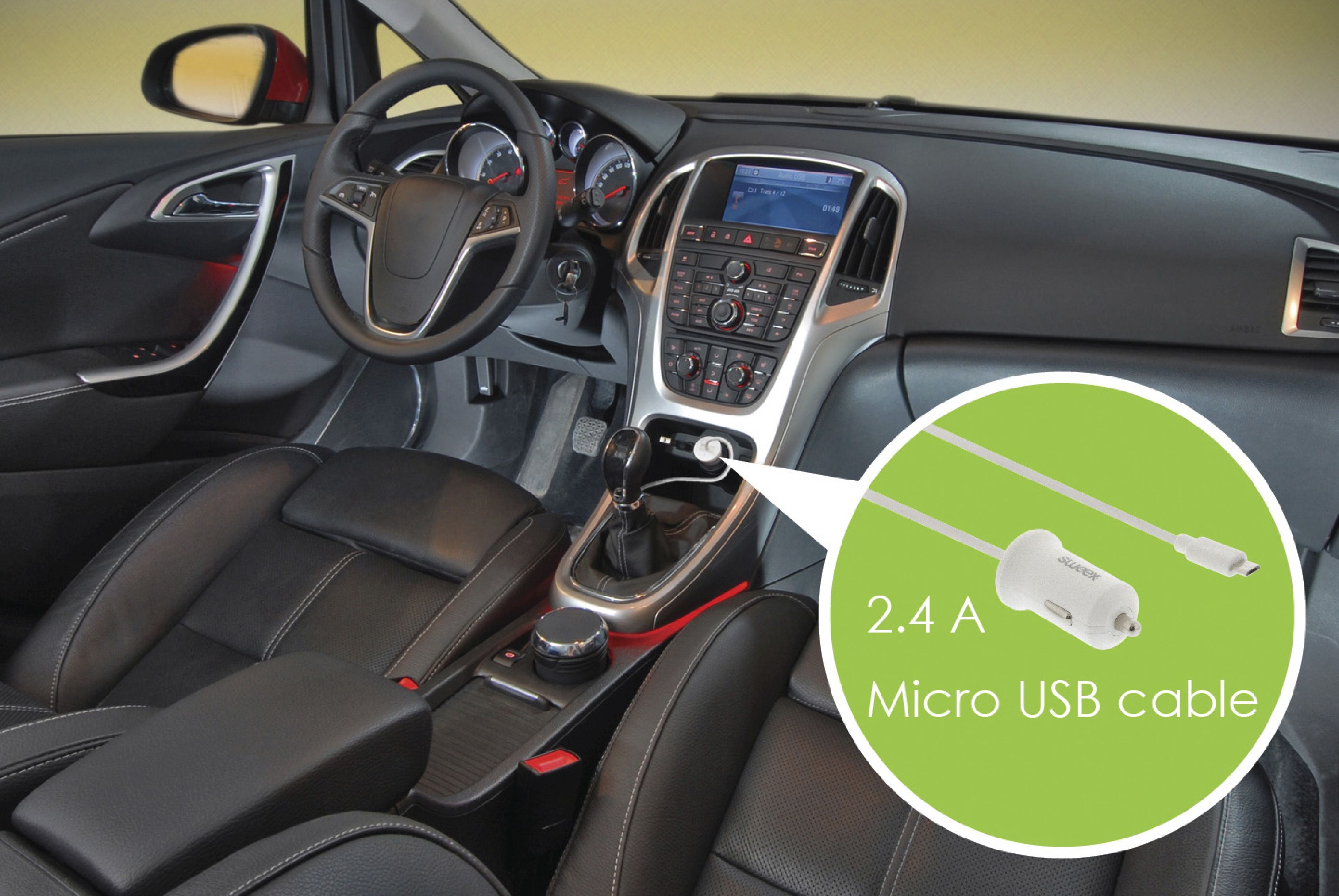 Auto-Ladegerät 2.4 A Micro USB Weiss