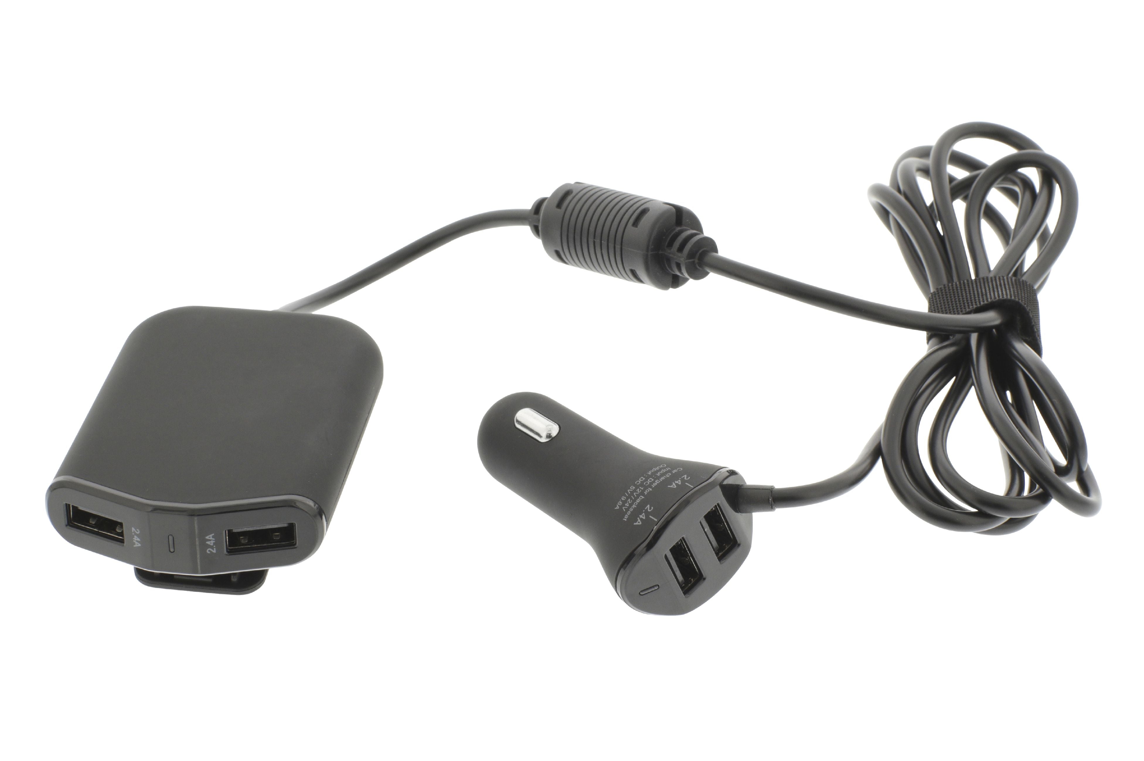 Auto-Ladegerät 4-Ausgänge 9.6 A USB Schwarz