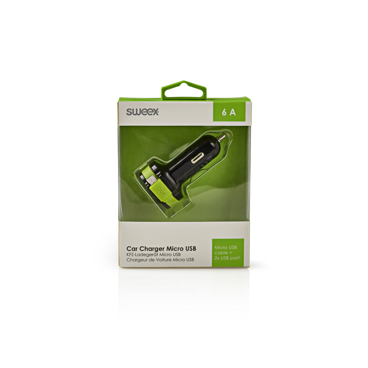 Auto-Ladegerät 3-Ausgänge 6 A 2x USB / Micro USB Schwarz/Grün