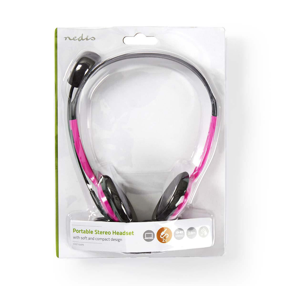 PC-Headset | Auf Ohr | Stereo | 2x 3.5 mm | Klappbarer Mikrofon | Pink