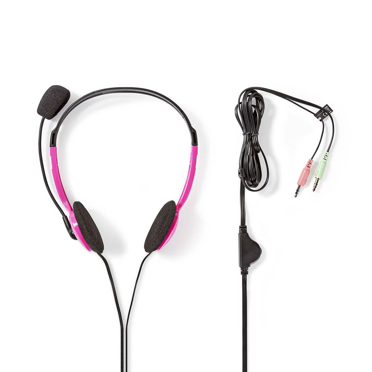 PC-Headset | Auf Ohr | Stereo | 2x 3.5 mm | Klappbarer Mikrofon | Pink