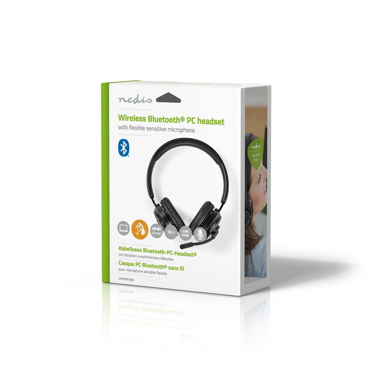 PC-Headset | Auf Ohr | Stereo | Bluetooth | Klappbarer Mikrofon | Schwarz